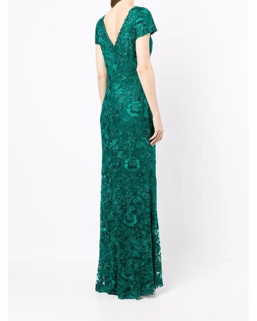 Tadashi Shoji Green Oran Embroidered Tulle Floor-Length Gown