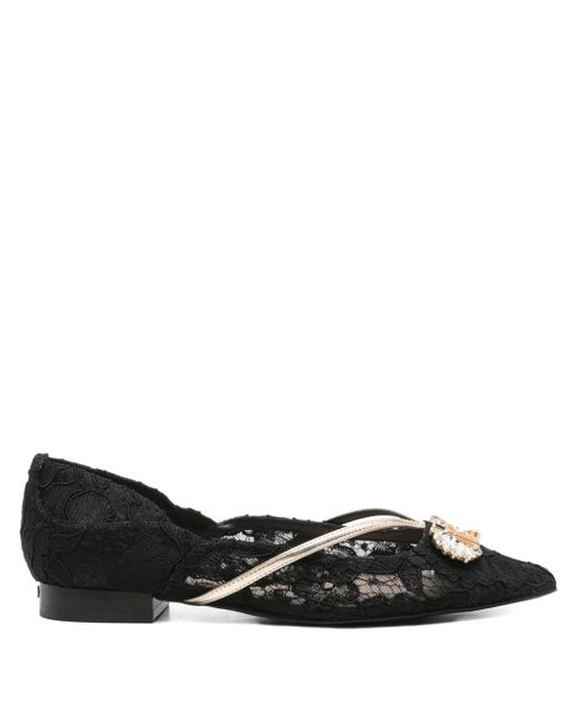 Liu Jo Black Lace-Embellished Pointed-Toe Flats