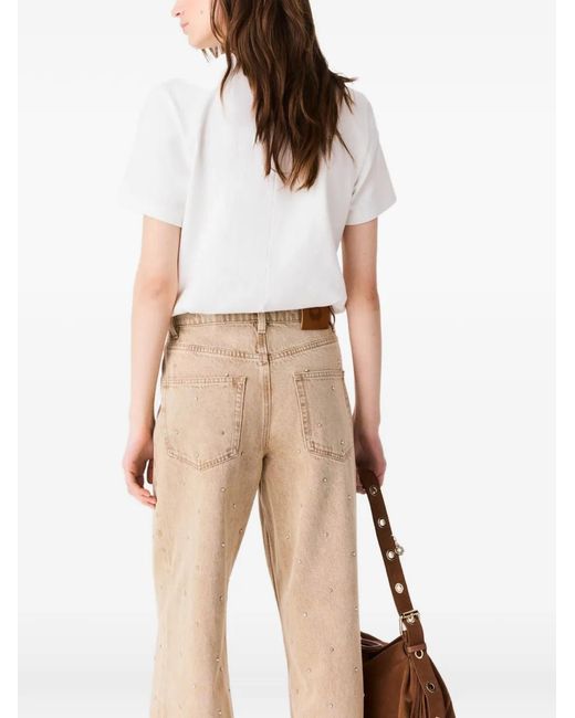 Maje White Embroidered Mock-Neck Top