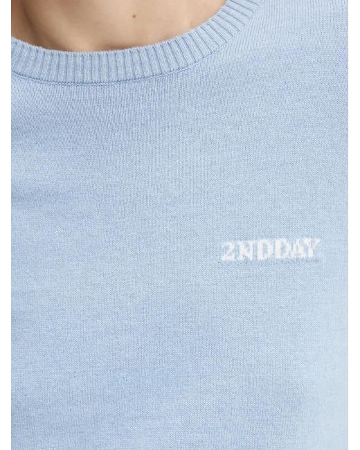 2nd Day Blue Logo-Embroidered Crew-Neck Sweater
