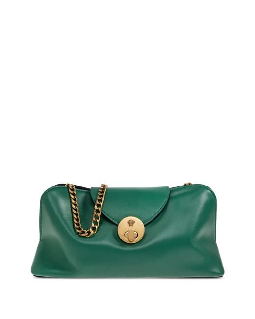 Versace Green Small Logo-Plaque Leather Shoulder Bag