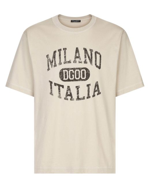 Dolce & Gabbana Natural Dg Logo-print Cotton T-shirt for men