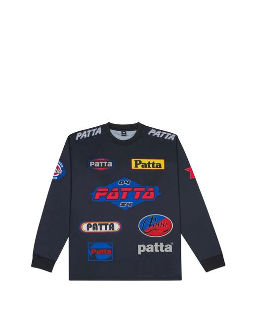 PATTA Blue Long Sleeve Logo-Detail T-Shirt for men