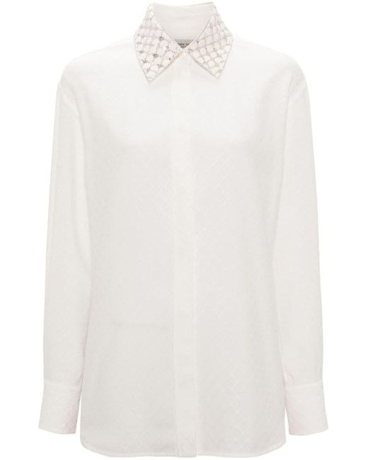 Golden Goose Deluxe Brand White Embellished-collar Patterned-jacquard Shirt