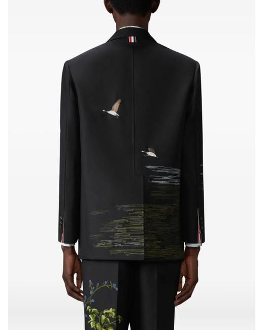 Thom Browne Black Embroidered Blazer for men