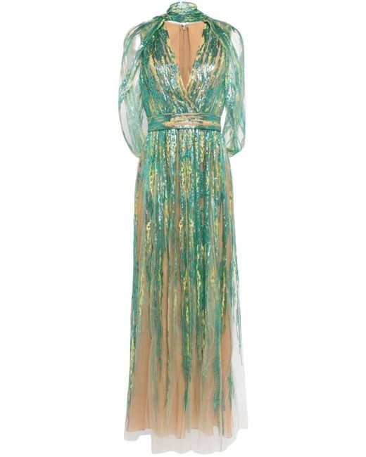Elie Saab Green Sequin-embellished Tulle Gown
