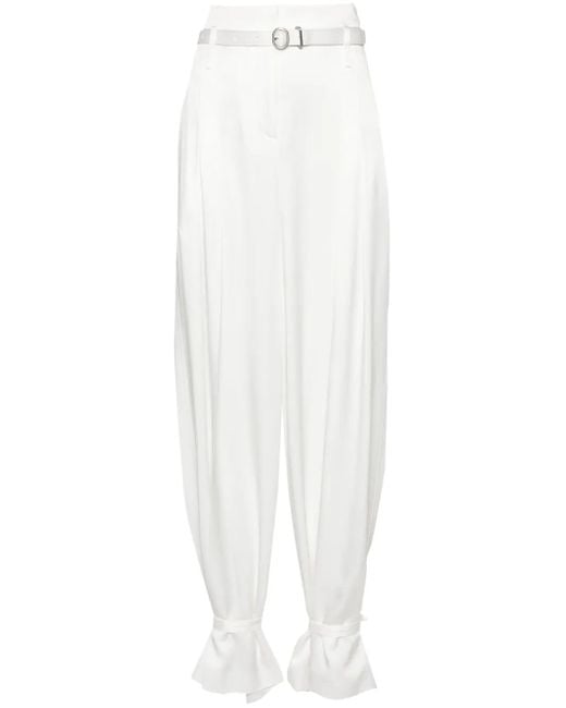 Jil Sander White Belted Ankle-Tie Tailored Trousers