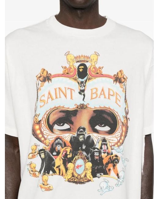 SAINT Mxxxxxx White X A Bathing Ape Generation Graphic-Print T-Shirt for men