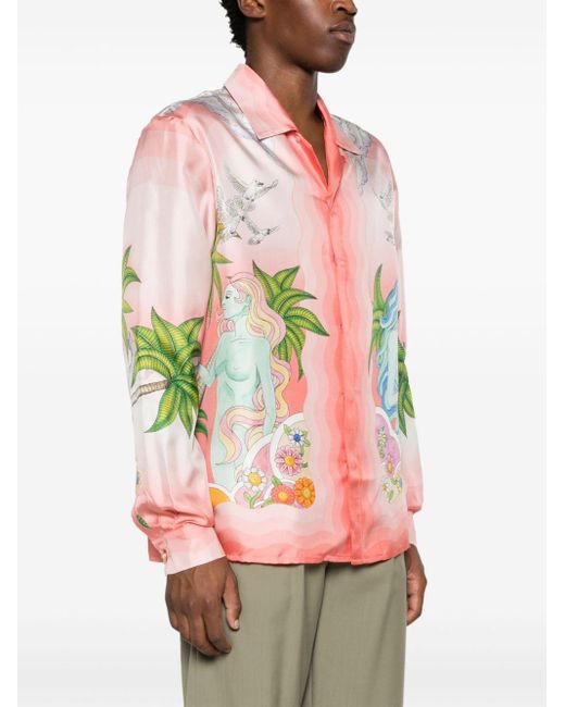 Casablancabrand Pink Paix Et Amour Tennis Club-print Silk Shirt for men