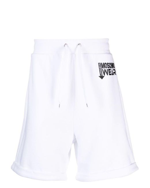 Moschino White Logo-appliqué Drawstring-waist Cotton Shorts for men