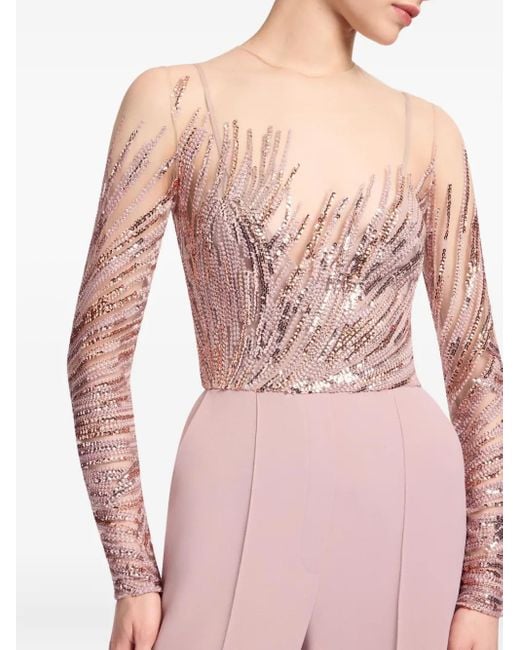 Elie Saab Pink Sequin-Embellished Tulle Embroidered Jumpsuit