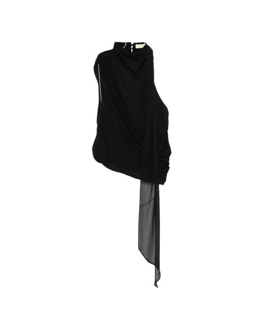 De La Vali Black Menorca Draped Top