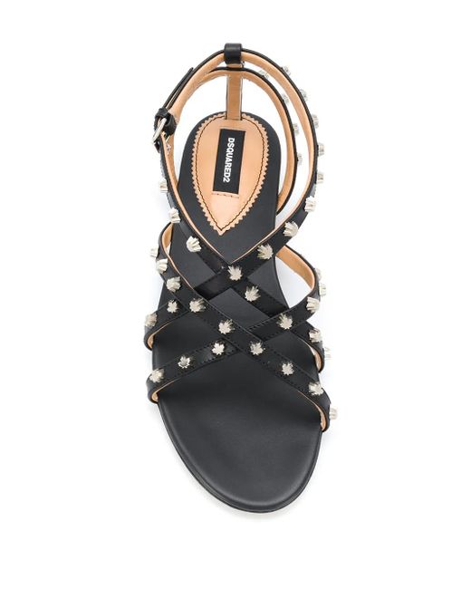 DSquared² Black Maple Leaf Studded Flat Sandals