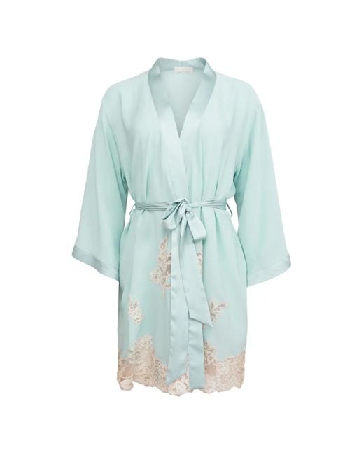 Fleur du Mal Blue Peignoir Juliet En Dentelle