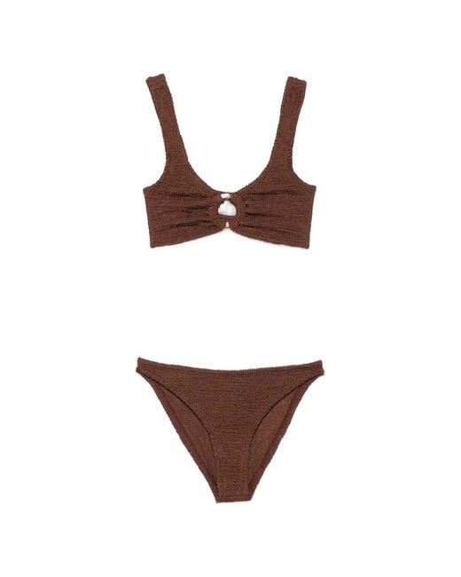 Hunza G Brown Julia Metallic Crinkle Bikini