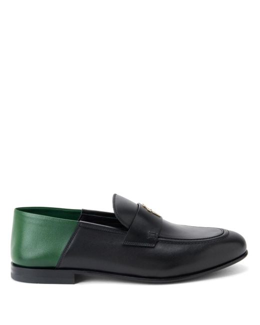 Ferragamo Green Appliqué-logo Leather Loafers for men