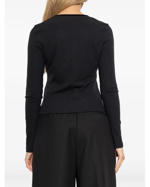FRAME Black Button Ribbed Top
