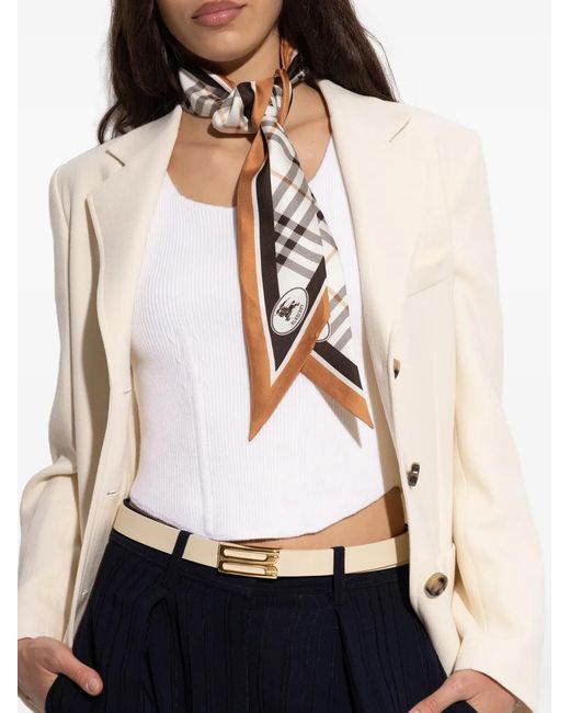 Burberry White Check-Pattern Silk Scarf