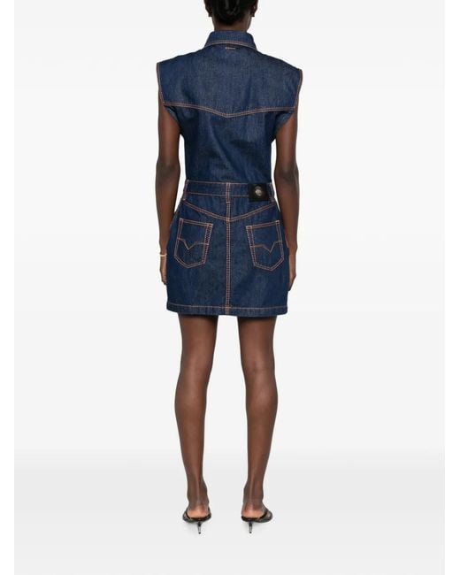 Versace Blue Embroidered Denim Mini Dress