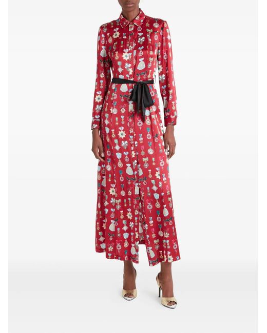Temperley London Red Gloriette Medal-Print Shirt Dress