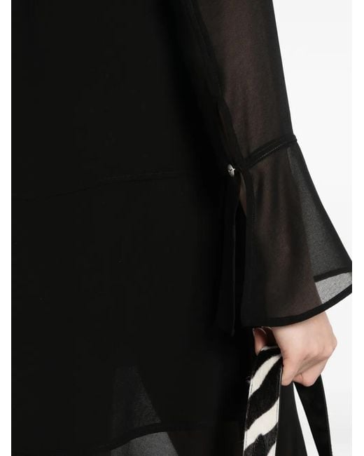 Pinko Black Georgette Button Front Tie Dress