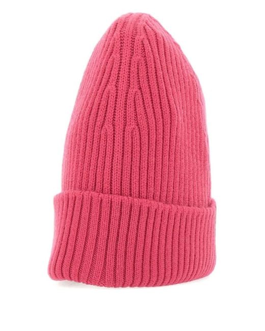 Lacoste Pink Ribbed Logo-Patch Beanie Hat for men