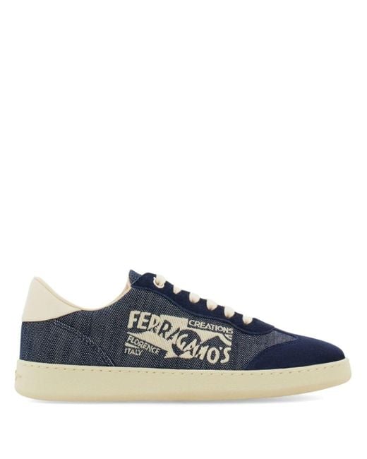 Ferragamo Blue Logo-print Low-top Sneakers