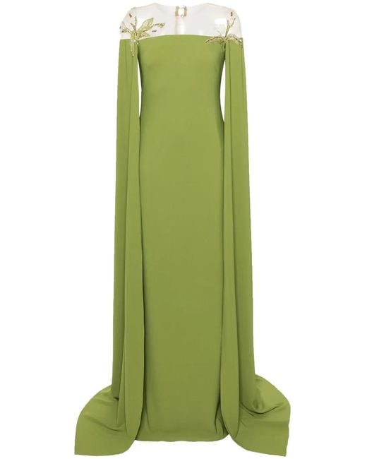 Cristallini Green Daphne Bead-Embellished Crepe Dress