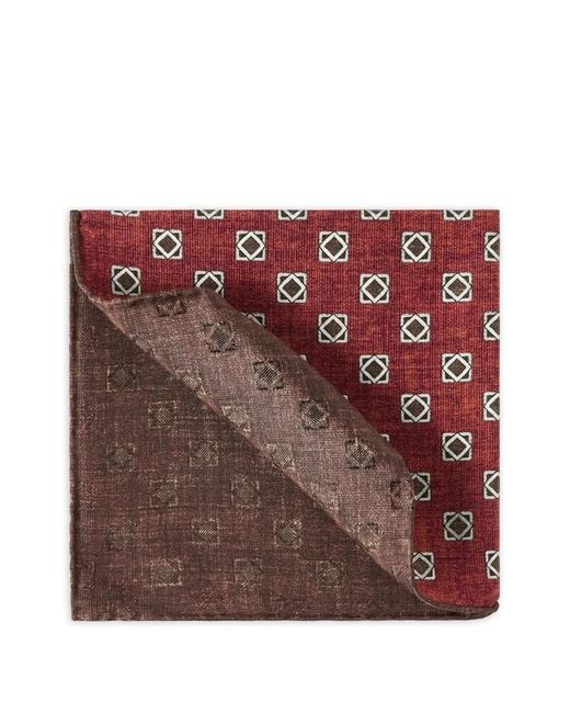 Brunello Cucinelli Red Silk Geometric Pattern Pocket Square for men