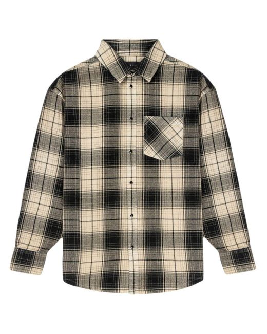 Purple Brand Brown Checked Long-sleeve Cotton Shirt for men