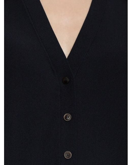Max Mara Blue V-Neck Button-Up Top