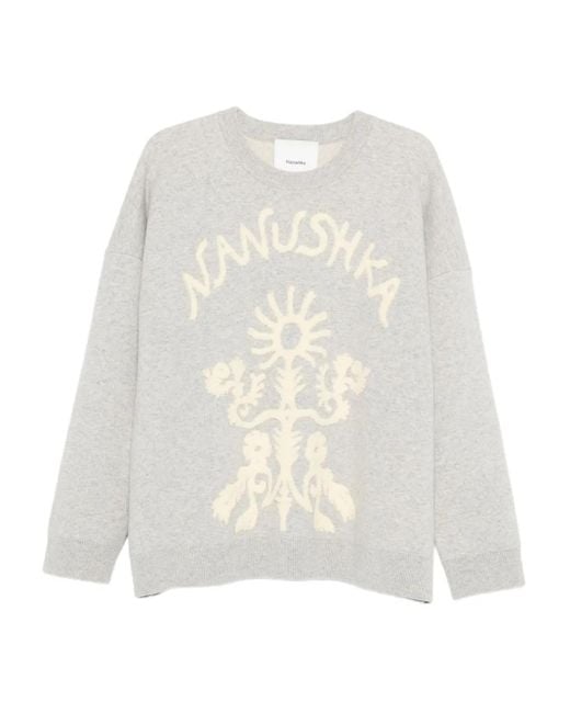 Nanushka White Pullover Mit Blumenstickerei