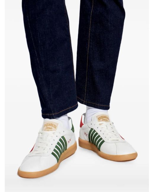 DSquared² White Rebels Maple-Leaf Embroidered Low-Top Sneakers for men