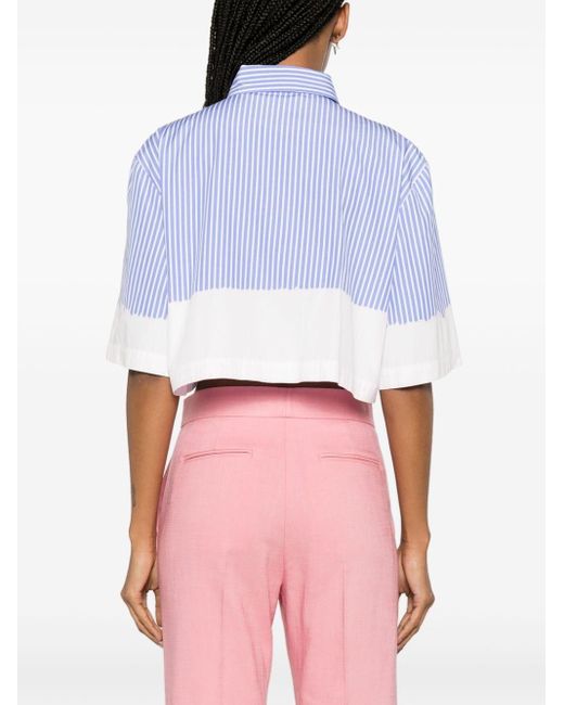 MSGM Blue Striped Cropped Cotton Shirt