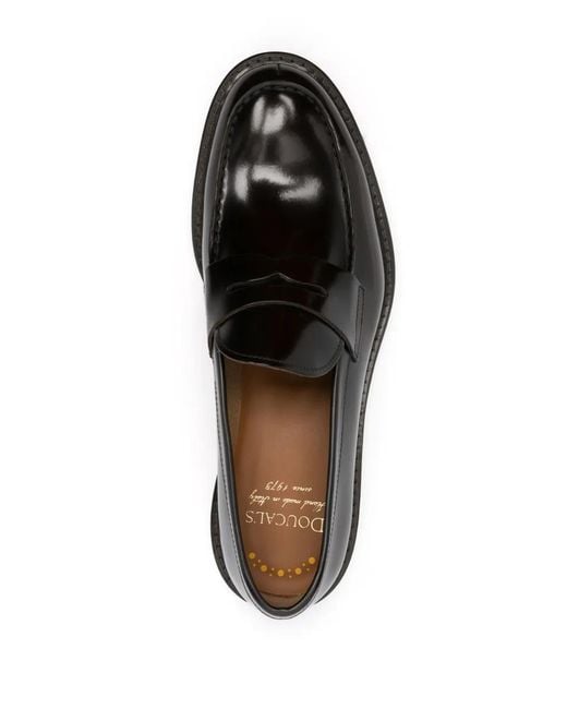 Doucal's Black Flat Leather Loafers for men