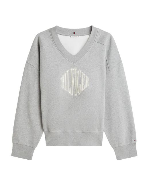 Tommy Hilfiger Gray V-Neck Logo Sweatshirt