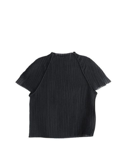 Amomento Black Pleated Raglan-Sleeve T-Shirt