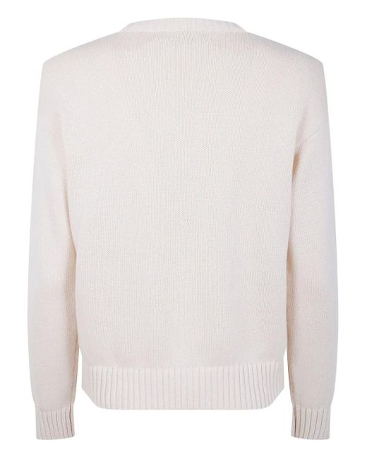 Ralph Lauren White Logo-Embroidered Cotton Sweater
