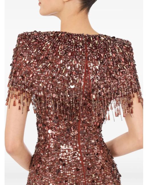 Jenny Packham Brown Eugenie Sequin Fringed Maxi Dress