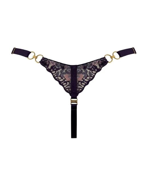 Bordelle Blue Amela Floral-Lace Strap Thong