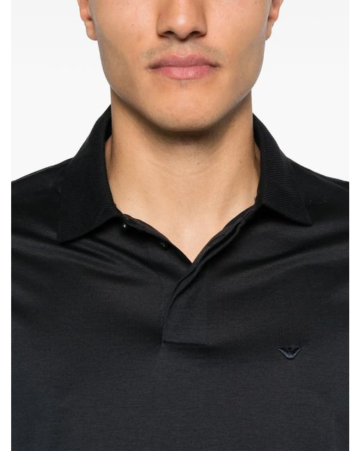 Emporio Armani Black Cotton Polo Shirt for men