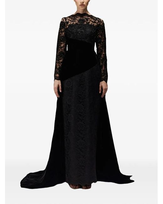 THA SEEN Women's Black Lace-panel Maxi Dress