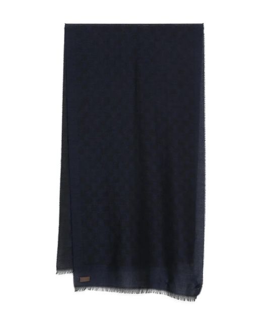 Canali Blue Shield-Pattern Logo-Patch Scarf for men