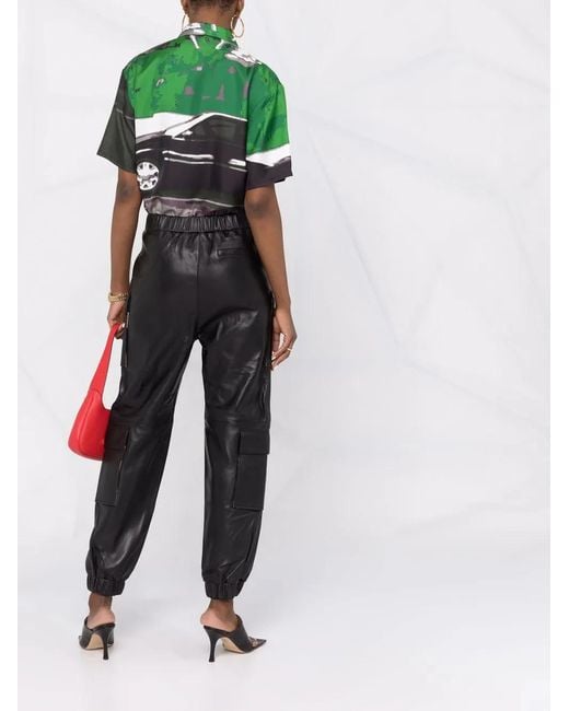 Philipp Plein Black Leather Jogging Trousers