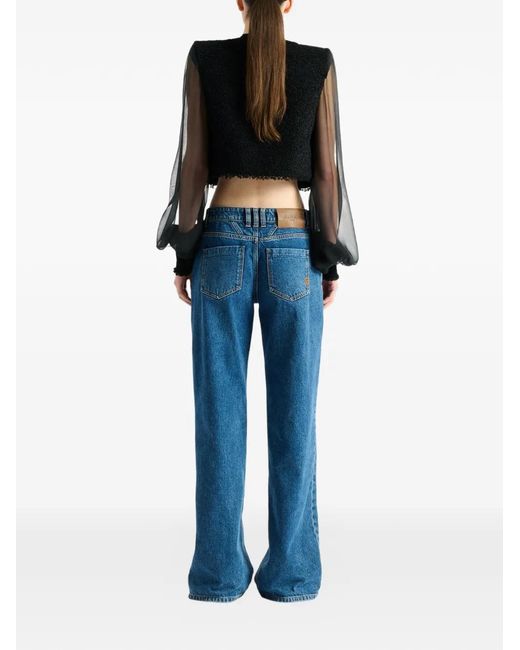 Balmain Black Cropped Tweed And Muslin Jacket