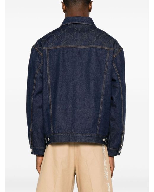 Gucci Blue GG-embossed Denim Jacket for men