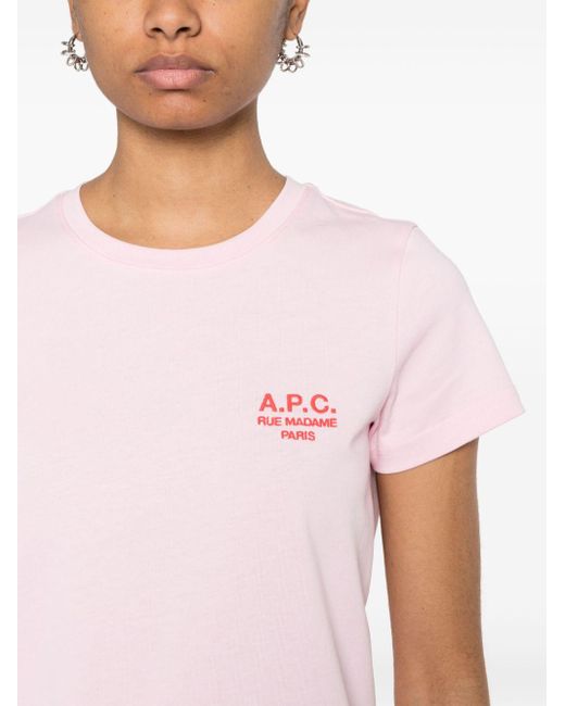 T-shirt en coton à logo brodé A.P.C. en coloris Pink