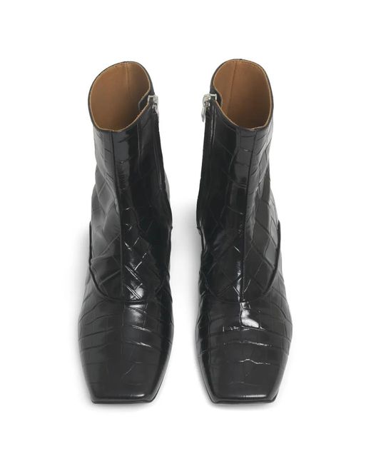 Marni Black Croc-Effect Ankle Boots