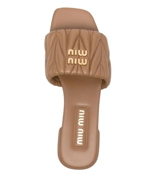 Miu Miu Brown Logo-Plaque Sandals