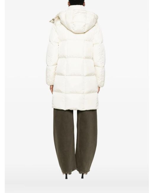 Moncler Gewatteerde Jas Met Enkele Rij Knopen En Capuchon in het White